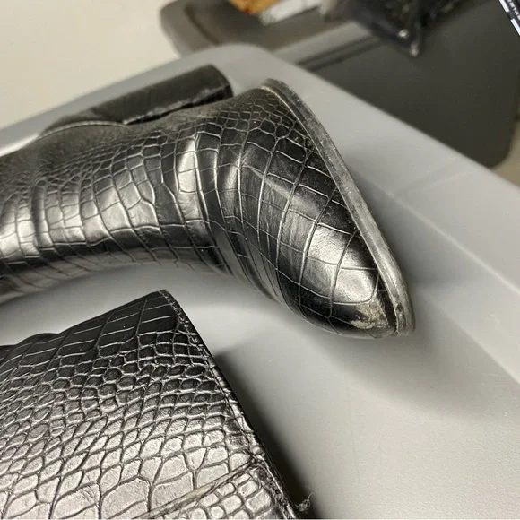 Steve Madden Jillian Croc Embossed Black PU Leather Pointy Toe Ankle Boots 9.5 - Picture 9 of 12